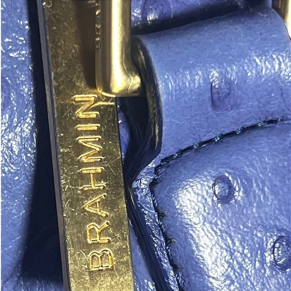 Brahmin Norah Hobo Blue Ostrich Embossed Leather Crossbody Bag Gold Hardware - Picture 16 of 16